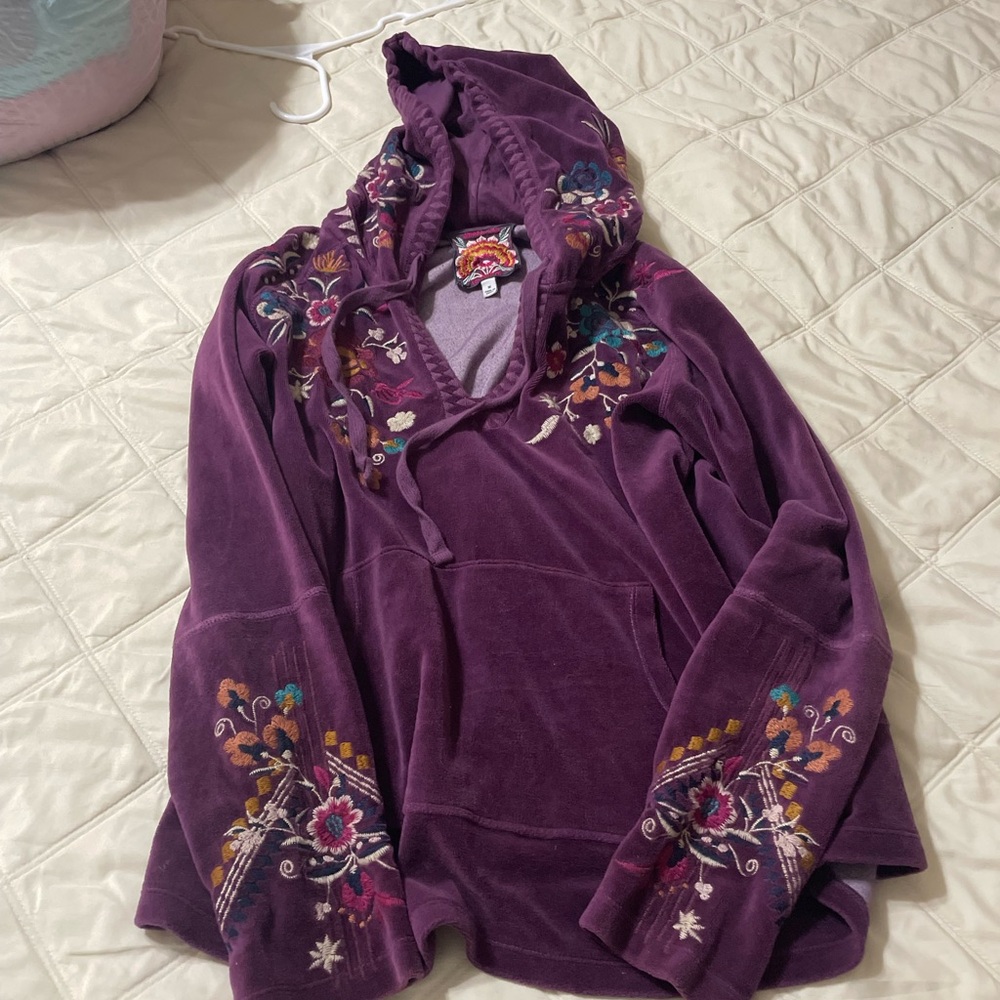 Johnny Was Purple Embroidered Velour Jacket